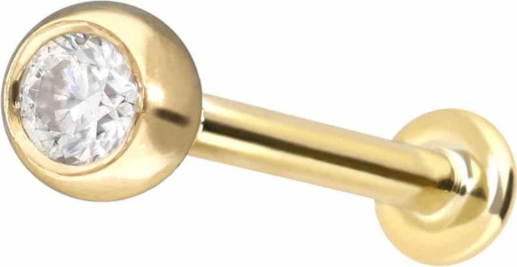 Ohrpiercing, Nasenpiercing 14 Karat Gold Labret mit Push Fit MOISSANIT Gold Stablänge: 8mm | Stabstärke: 1mm | Kristallgröße: 3mm