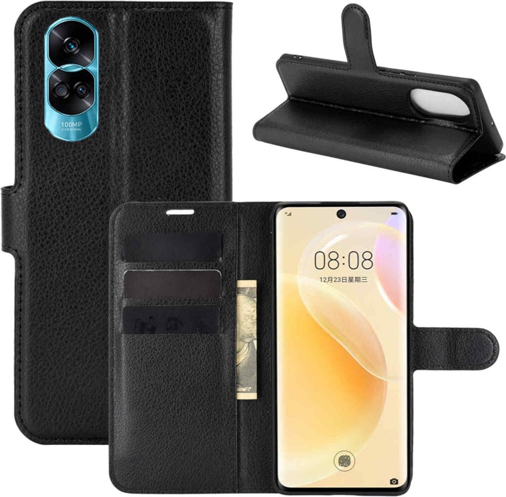 Für Honor 90 Lite Handy Tasche Schwarz Etuis Kunst-Leder Produktbild 