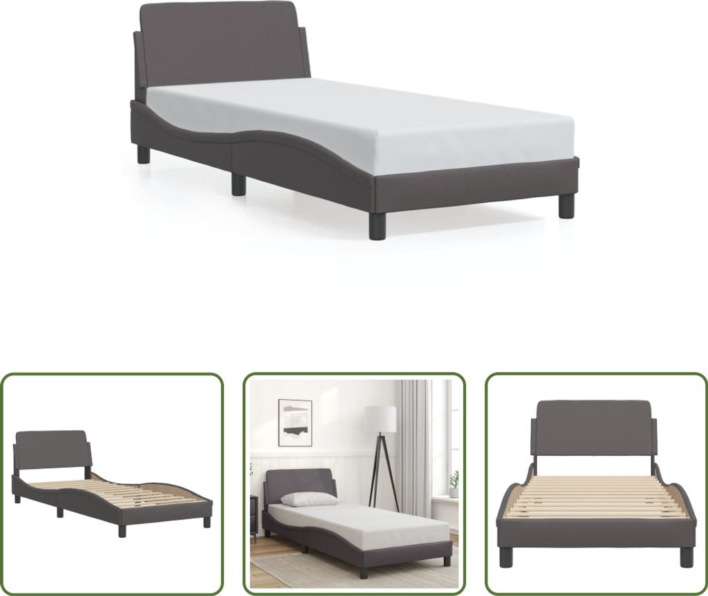 The Living Store Bettgestell mit Kopfteil Grau 90x200 cm Kunstleder