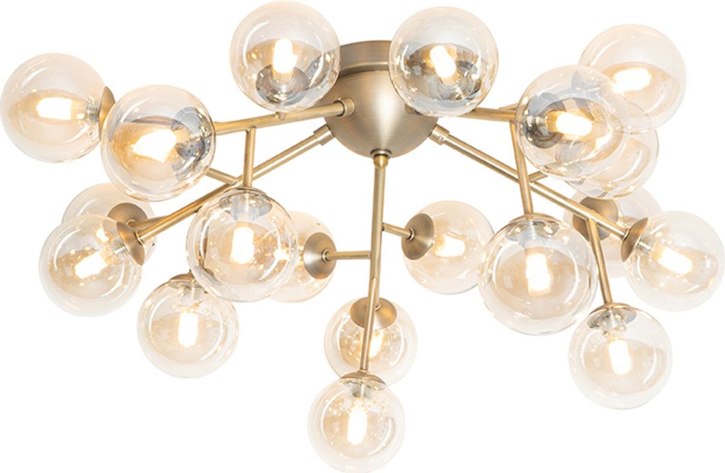 QAZQA - Art Deco Moderne Deckenleuchte I Deckenlampe I Lampe I Leuchte Bronze mit Bernsteinglas 20 Lichter - Bianca I Wohnzimmer I Schlafzimmer - R...