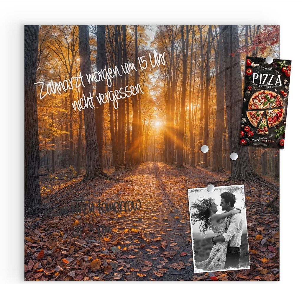 Magnettafel 50x50cm Pinnwand Whiteboard beschreibbar - Sonnenuntergang Wald