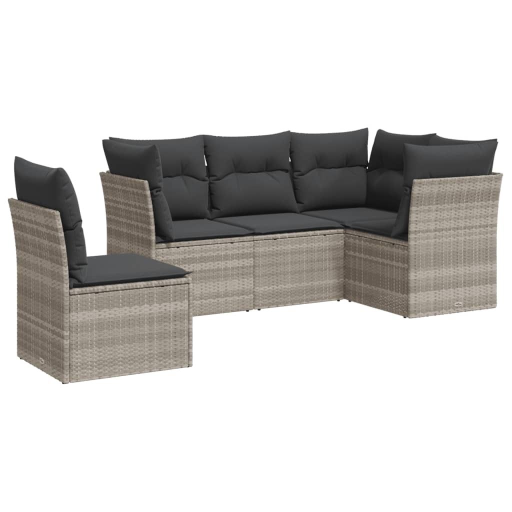 "im Sonderangebot" 5-tlg. Garten-Lounge-Set - elegantes Design - Sitzgruppe/Gartengarnitur - mit Kissen Hellgrau Poly Rattan - Terassenmöbel DEMö...