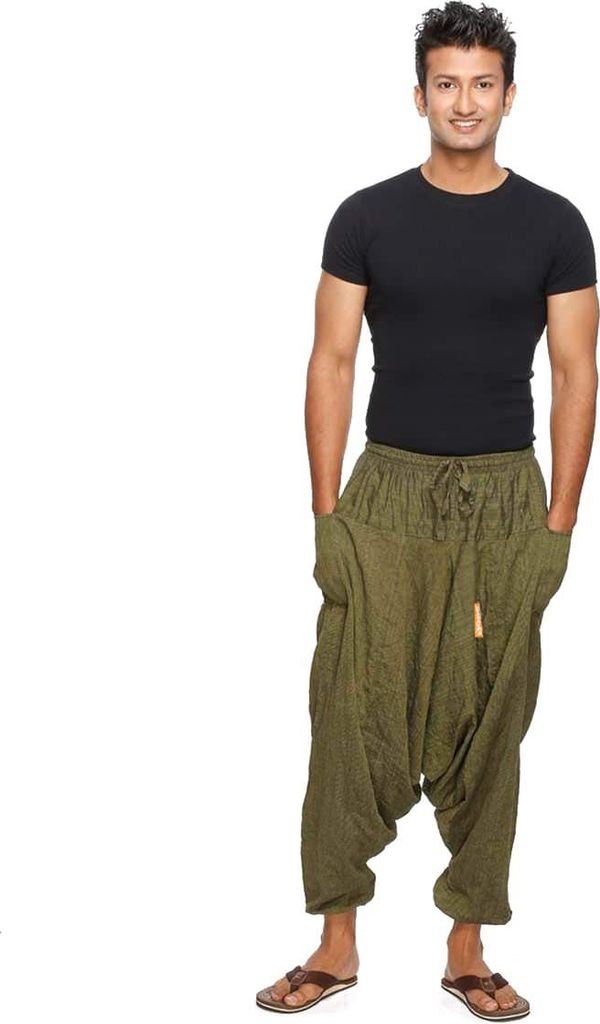 Haremshose "Singharaja" Freizeit Pumphose Aladinhose Pluderhose Yoga Goa Sarouel Herren, grün