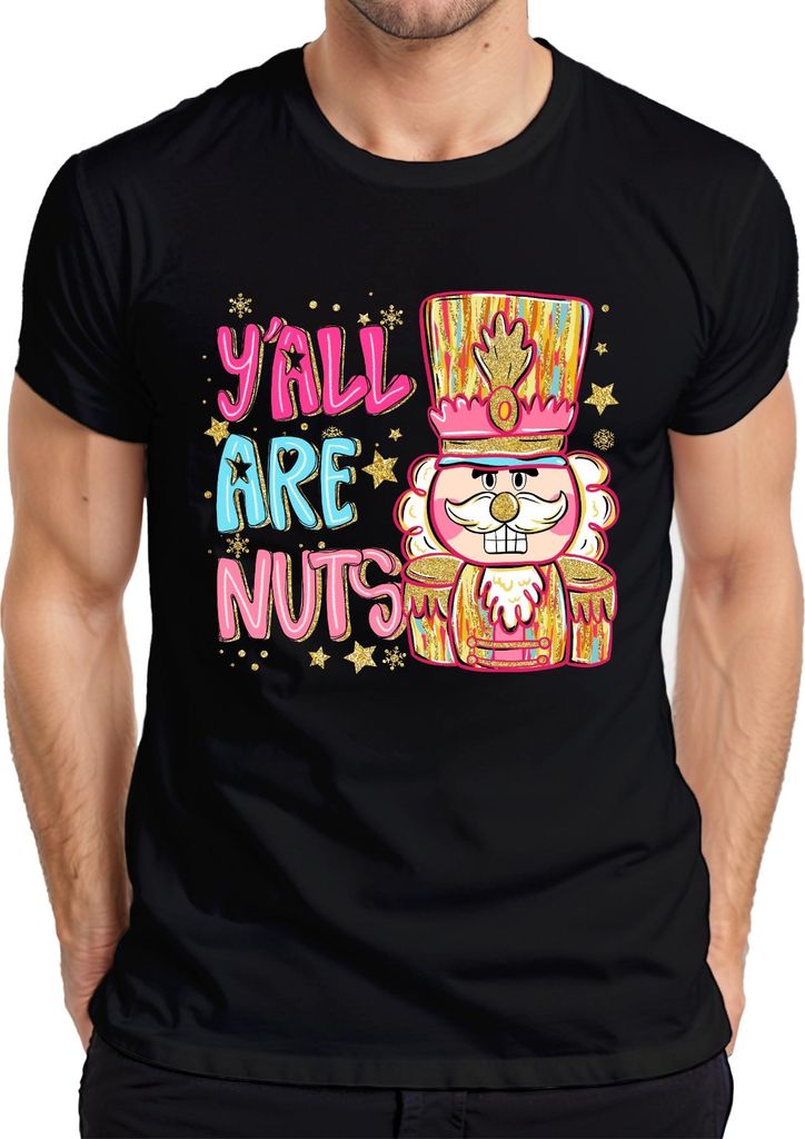 Y'all Are Nuts Nutcracker Christmas southern glitter pink gift Herren T-Shirt, Schwarz, 3XL