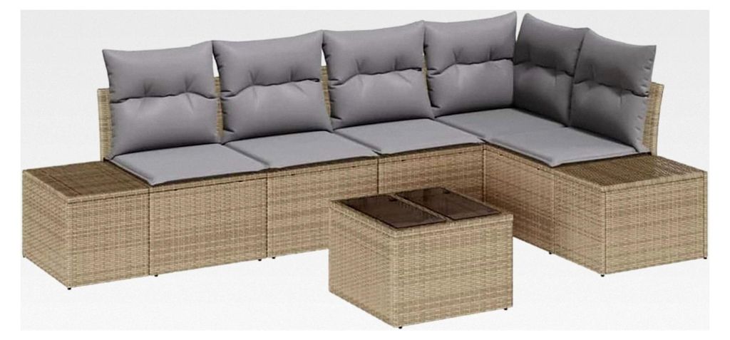 6-teiliges Garten-Sofa-Set mit Kissen in Schwarz aus Poly Rattan für den Außenbereich