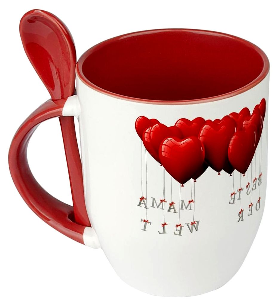 Namenstasse Beste Mama der Welt - Löffel-Tasse mit Namens-Motiv Herzballons - Muttertag Geschenkidee, Becher Kaffeetasse, Kaffeebecher, Mug - Rot