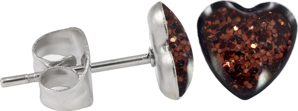 Ohrstecker Chirurgenstahl glitzerndes Herz Farbe - Braun