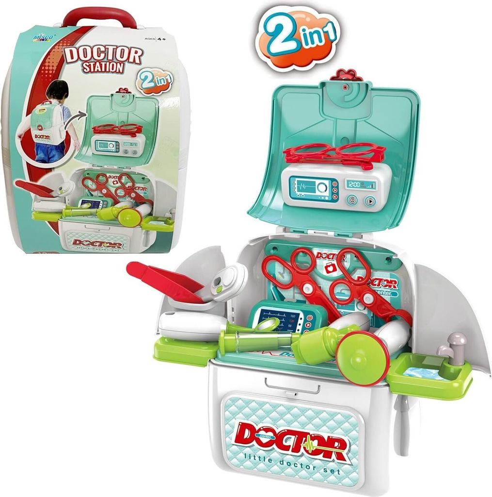 COIL Spielzeug-Arztkoffer Arztset, Arztkoffer, tragbares Arztset für Kinder, 19 -tlg. , medizinischer Rucksack für Kinder, 22 x 13 x 27cm