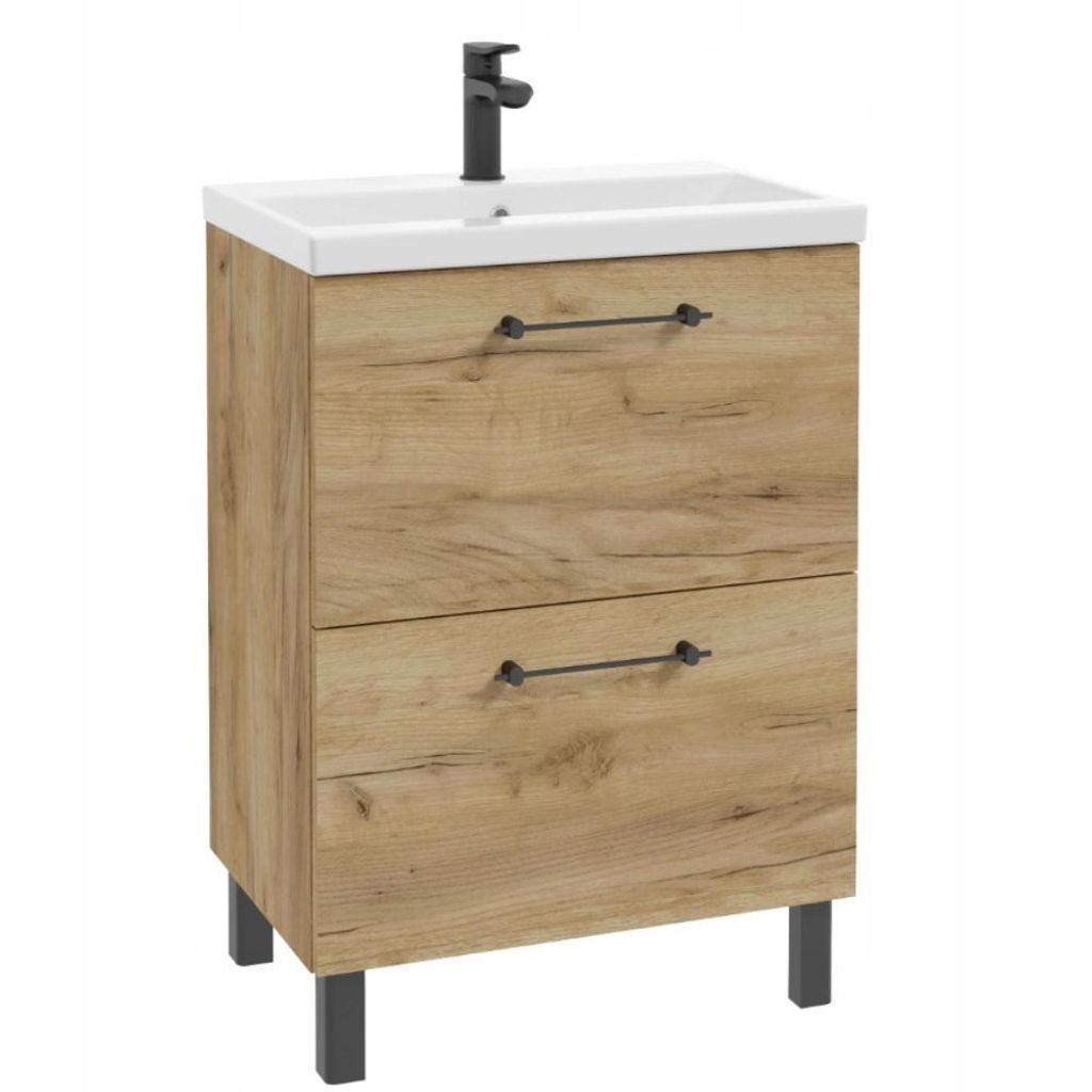 Stamar | Badezimmer-Waschbecken-Schrank 50 Eiche Craft Gold Produktbild 
