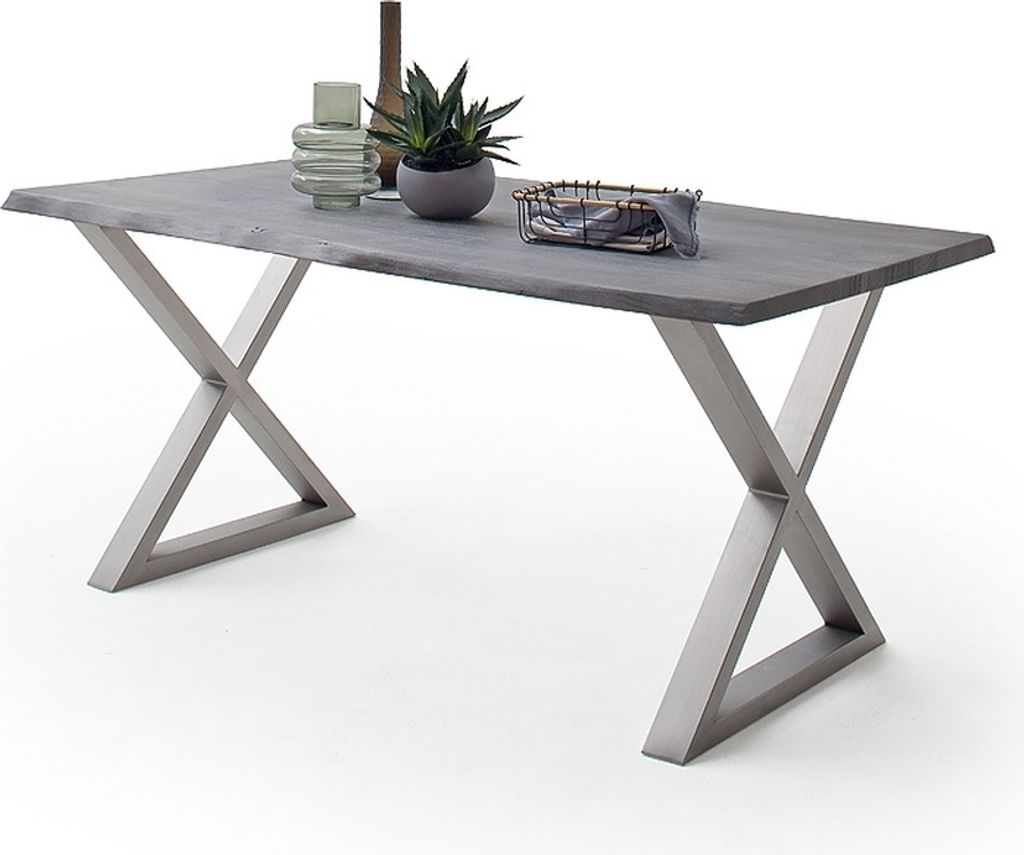 Baumkantentisch >Calabria< in Akazie grau lackiert - 180x77,5x100 (BxHxT)