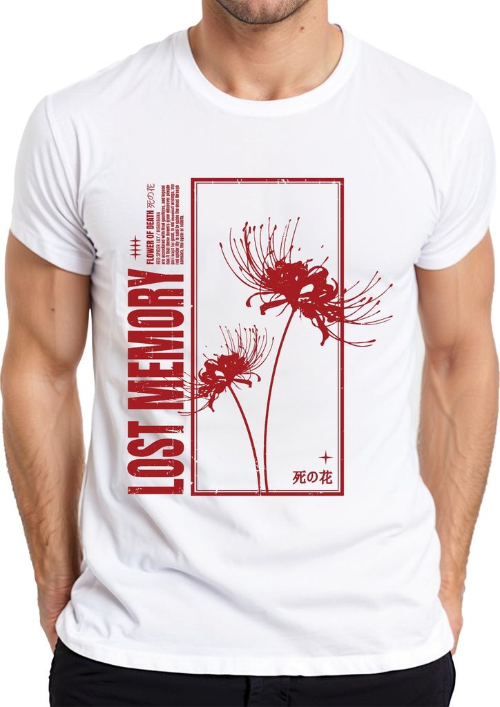 LOST MEMORY Spinnenlilie Higanbana Lycoris Japanisch Gothic Herren T-Shirt, Weiß, L