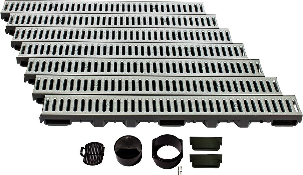 Entwässerungsrinne Höhe 60mm Kunststoff 7m, Stegrost, Stahl Produktbild 