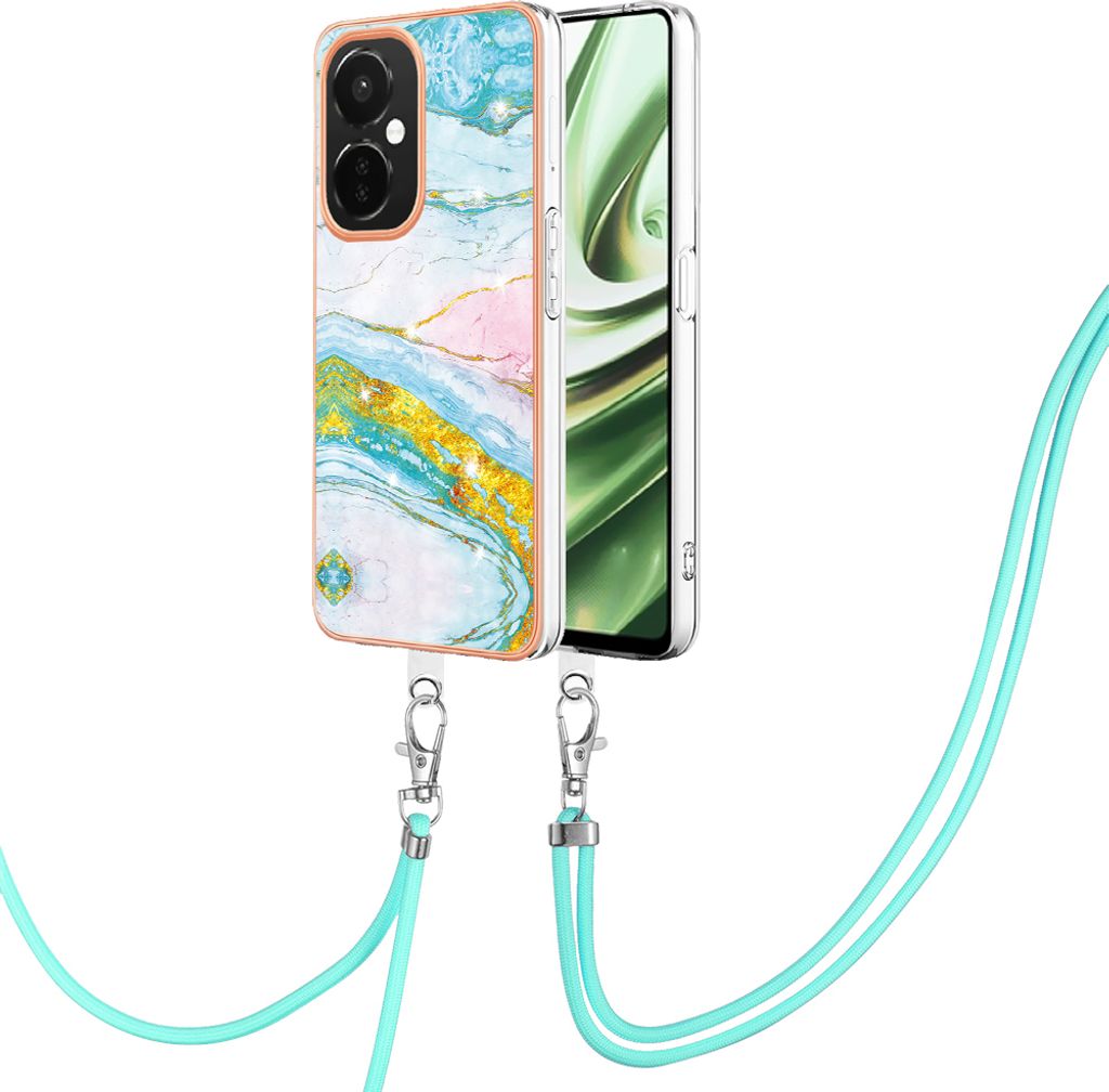 Handykette Hülle für OnePlus Nord CE 3 Lite /Nord N30 Muster TPU Schutzhülle mit verstellbarem Tragegurt Türkis