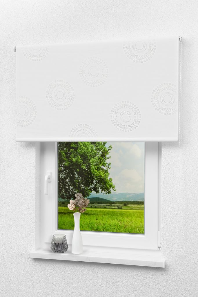 Lysel Outlet - Verdunkelungsrollo Kreismuster Weiß, (B x H) 102.50cm x 190cm in weiß/weiß