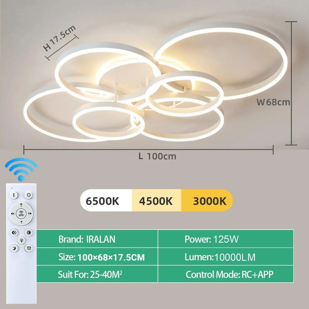 Plafonnier LED 6 Têtes à Intensité Variable Design Blanc Minimaliste - 2