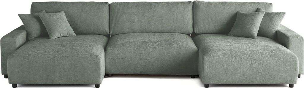 Lisa Design Pivoine - 7-sitzer Wohnlandschaft U-form - Schlaffunktion und Bettkasten - aus strukturiertem Samt , Grün