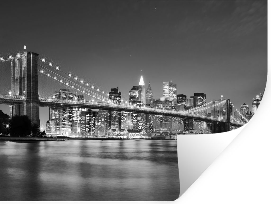 MuchoWow Wandtattoo Wandsticker Wandaufkleber New York - Brücke - Brooklyn - Schwarz und weiß - Architektur 160x120 cm Selbstklebend und Reposi...