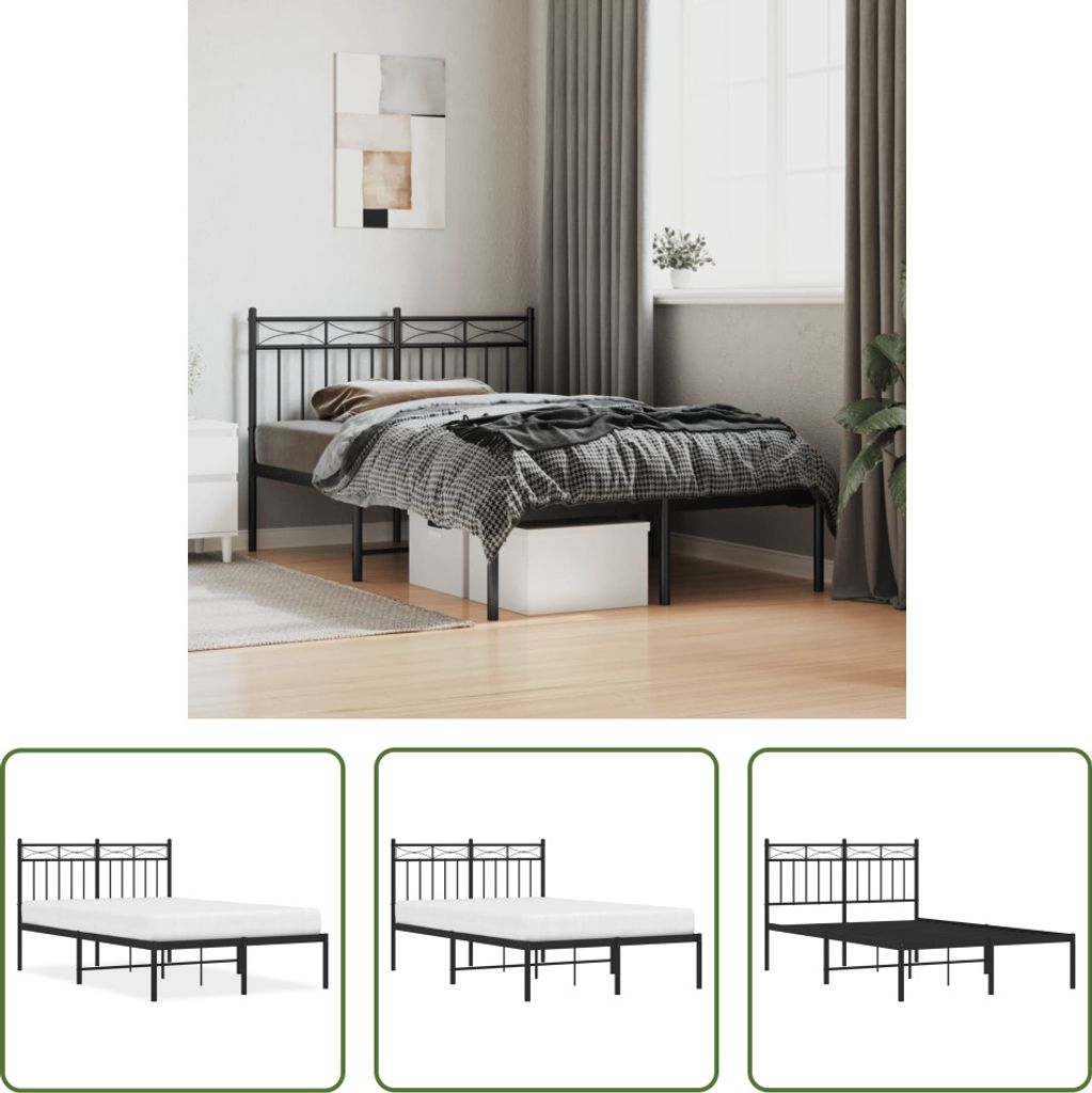 The Living Store Bettgestell mit Kopfteil Metall Schwarz 120x190 cm