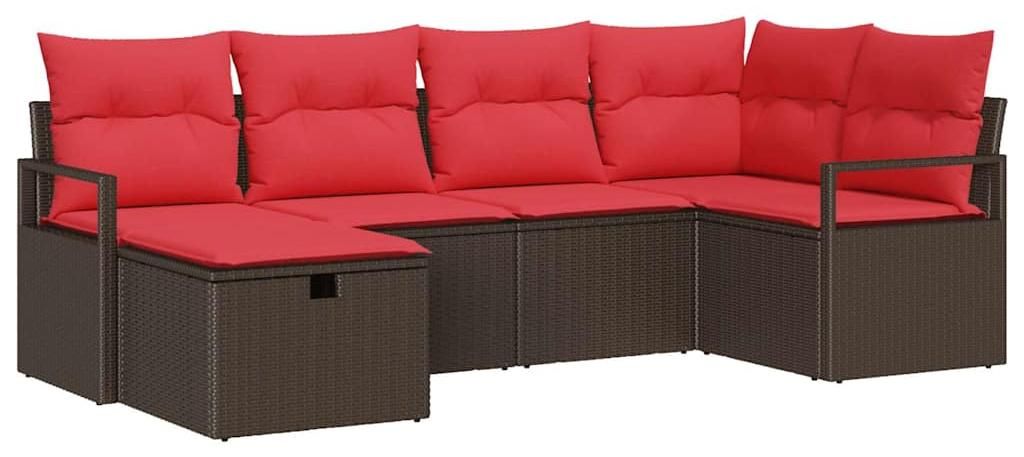 vidaXL Sofa Set mit Kissen mit Speicher Braun und Rot Poly-Rattan