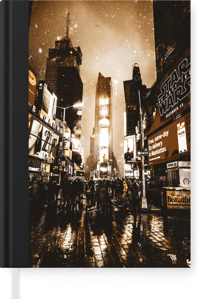 MuchoWow Notizbuch Tagebuch Haushaltsbuch Notebook A5 Golden - Stadt - Menschen - Notizblock - Notizheft - Notebook - Schreibblock - Papier