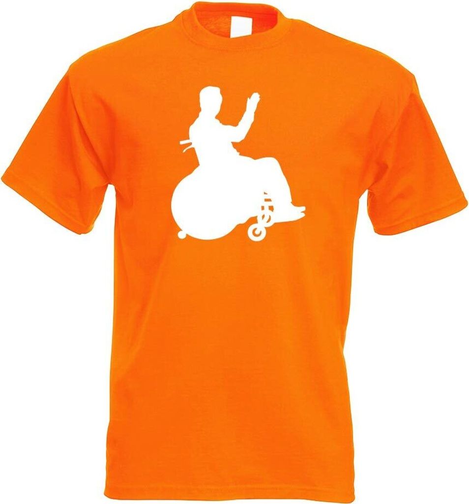 Kiwistar - T-Shirt - orange - Rollstuhl Behindert Figur Motiv Bedruckt Funshirt Design Print - mit Motiv Bedruckt - Funshirt Design - Sport - Freiz...