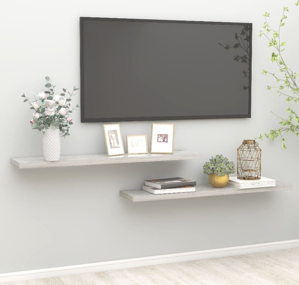 The Living Store Schweberegale 2 Stk. Betongrau 120x23,5x3,8 cm MDF