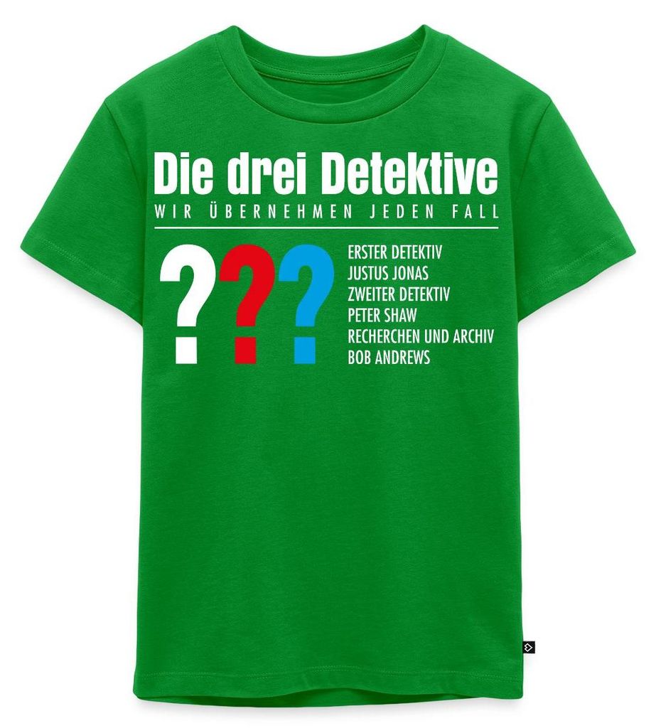Spreadshirt Die Drei Fragezeichen Detektive Visitenkarte Kinder Premium T-Shirt, 122/128 (6 Jahre), Grün