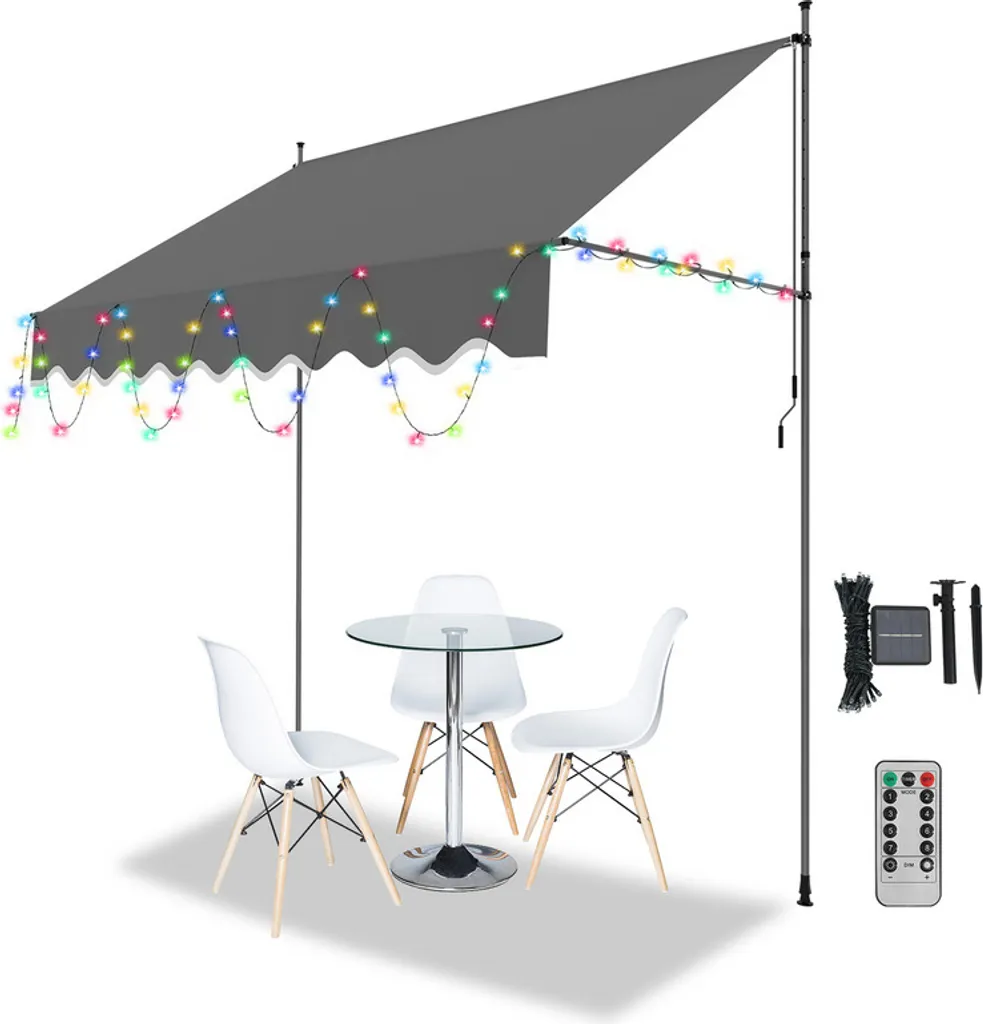 Offerta Tenda Sole Jopassy 250cm Grigia LED | Senza Trapano