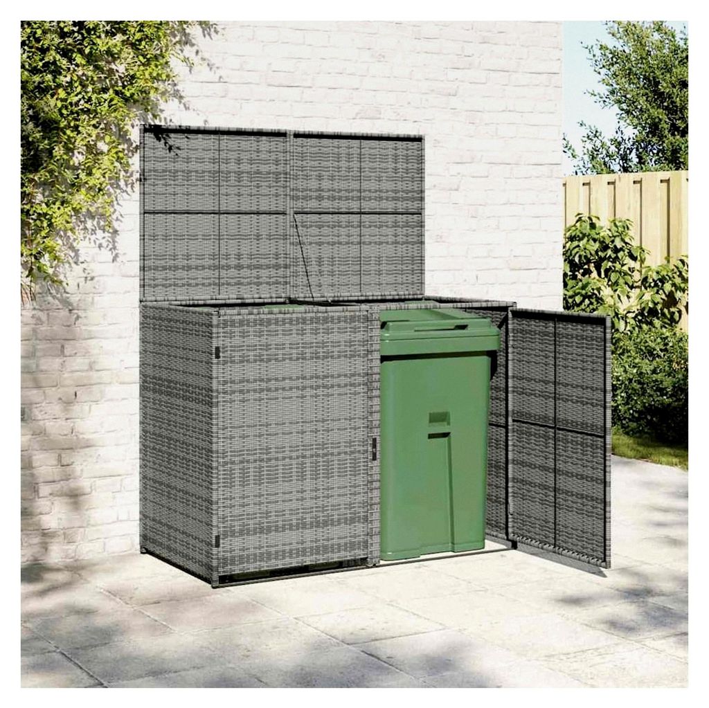 Mülltonnenbox für 2 Tonnen aus Poly Rattan in Anthrazit, 148×77×111 cm, wetterfester Gartenschrank für Reihenhäuser, Mehrfamilienhäuser und ...