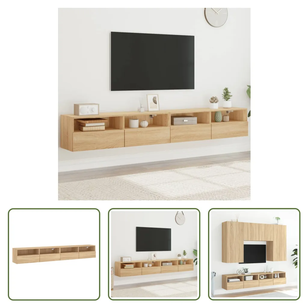 Porta TV Parete Sospeso Rovere Sonoma 2 Pezzi 200cm Totale | Living
