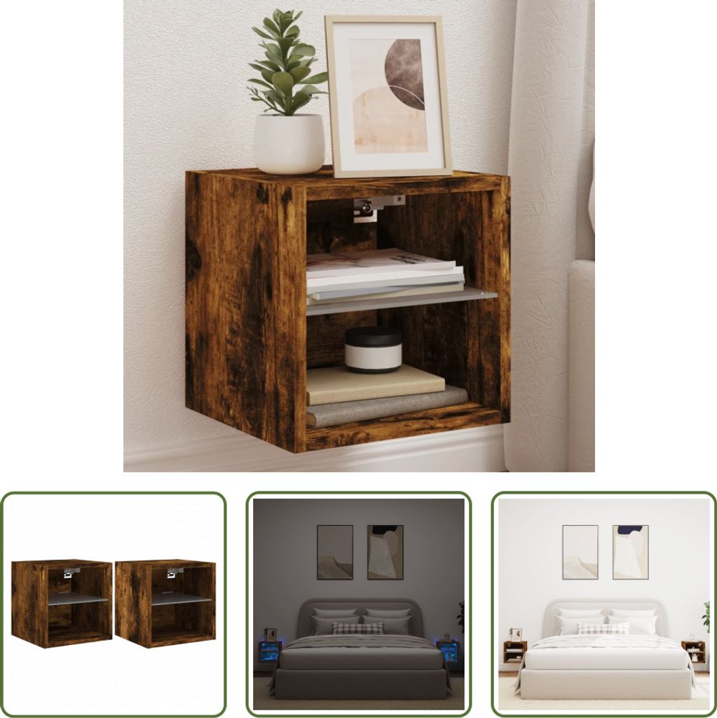 The Living Store TV-Wandschränke mit LED-Leuchten 2 Stk. Räuchereiche