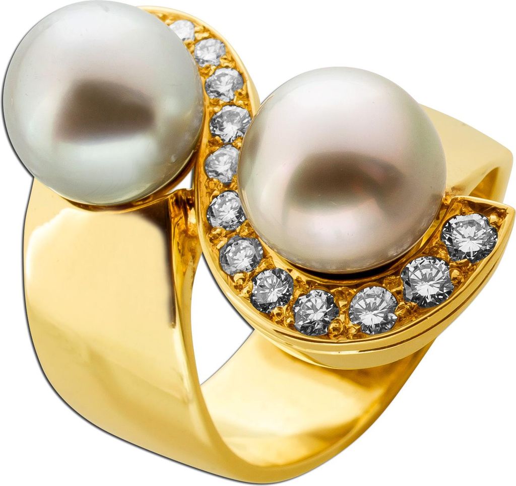 Perlenring Gold 585 14K Tahitipierlen Brillanten 0.80ct Lupenrein 18