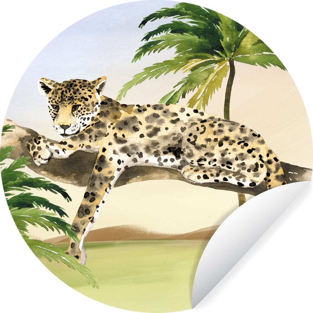 MuchoWow Runde Wandtattoo - Wandsticker Tapete Aufkleber Leopard - Dschungel - Baum Ø 80 cm Selbstklebend und Repositionierbar - Wandaufkleber -...