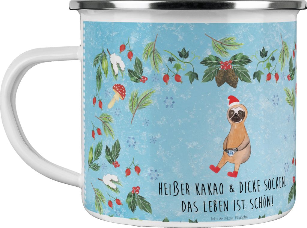Mr. & Mrs. Panda Pott Faultier Kakao - Eisblau - Geschenk, becher emaille, Weihnachten, Tasse, Haferl, Teetasse