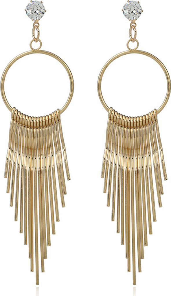 Mode Frauen Zirkon Quaste Anti Allergie Metall Lange Ohrringe Statement Schmuck-Golden