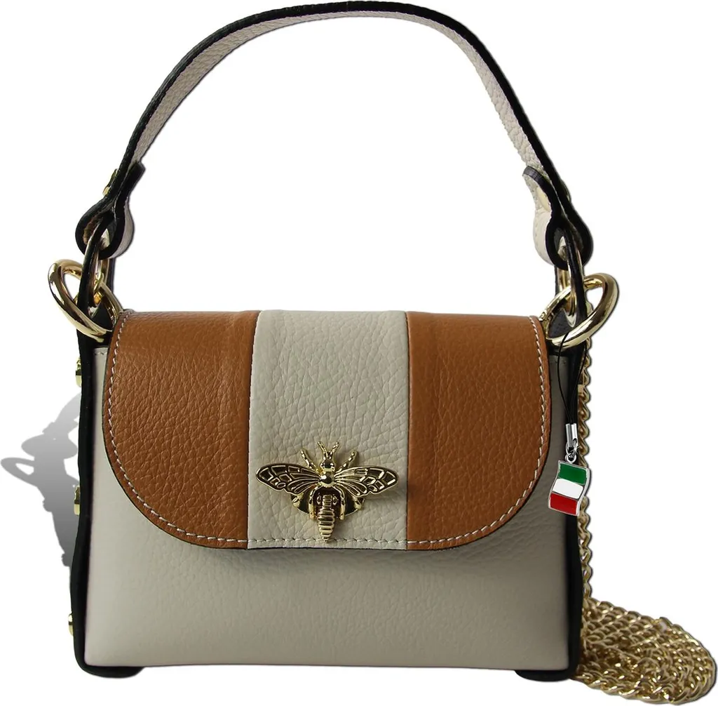 Sac à main cuir véritable beige et marron Florence Abeille D2OTF833IC