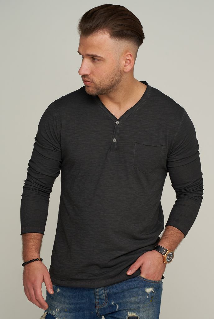 CARISMA Herren Langarmshirt CRSEWARD V-Neck mit Knopfleiste T-Shirt