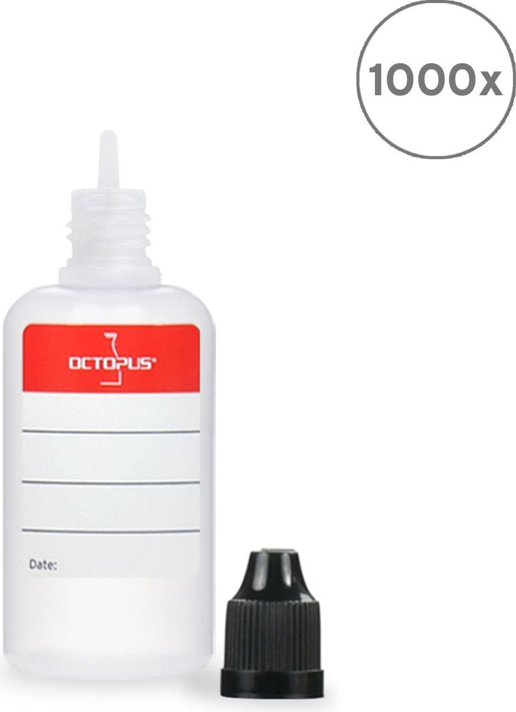 1000 Plastikflaschen 30 ml LDPE, G14, Tropfeinsatz, Deckel schwarz