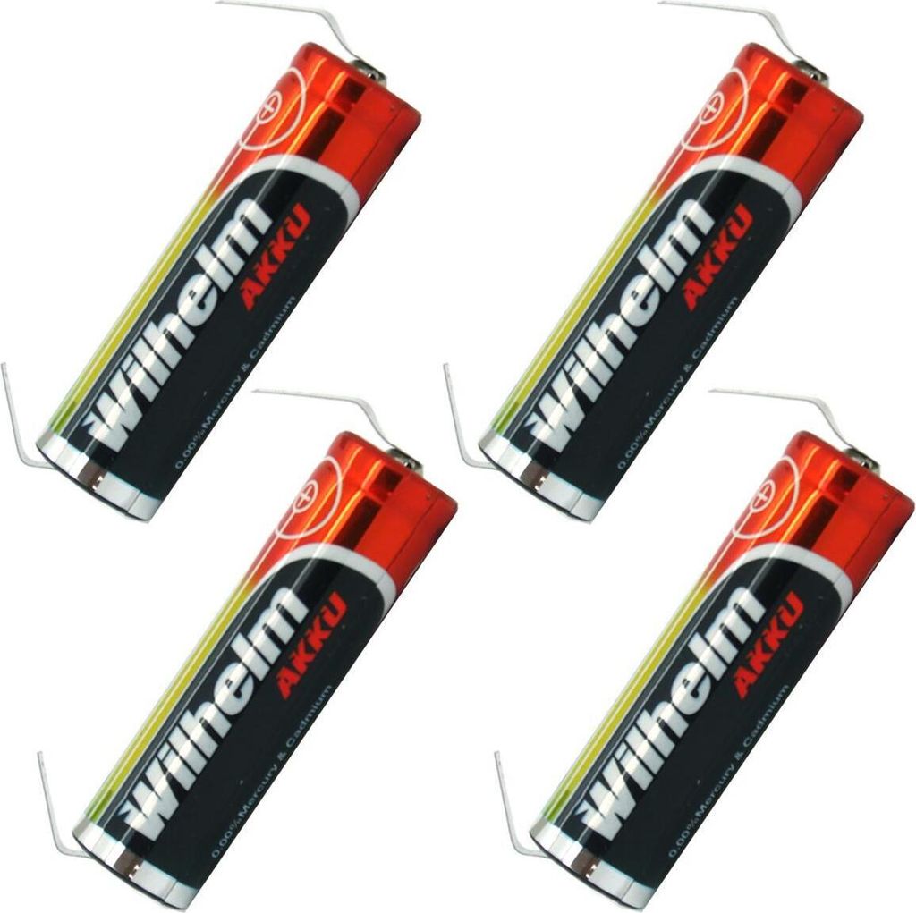 4 x Lithium Ionen Akku Wilhelm 3,7 V LÖTFAHNE U Form 800 mAh Typ 14500 Li Ion AA