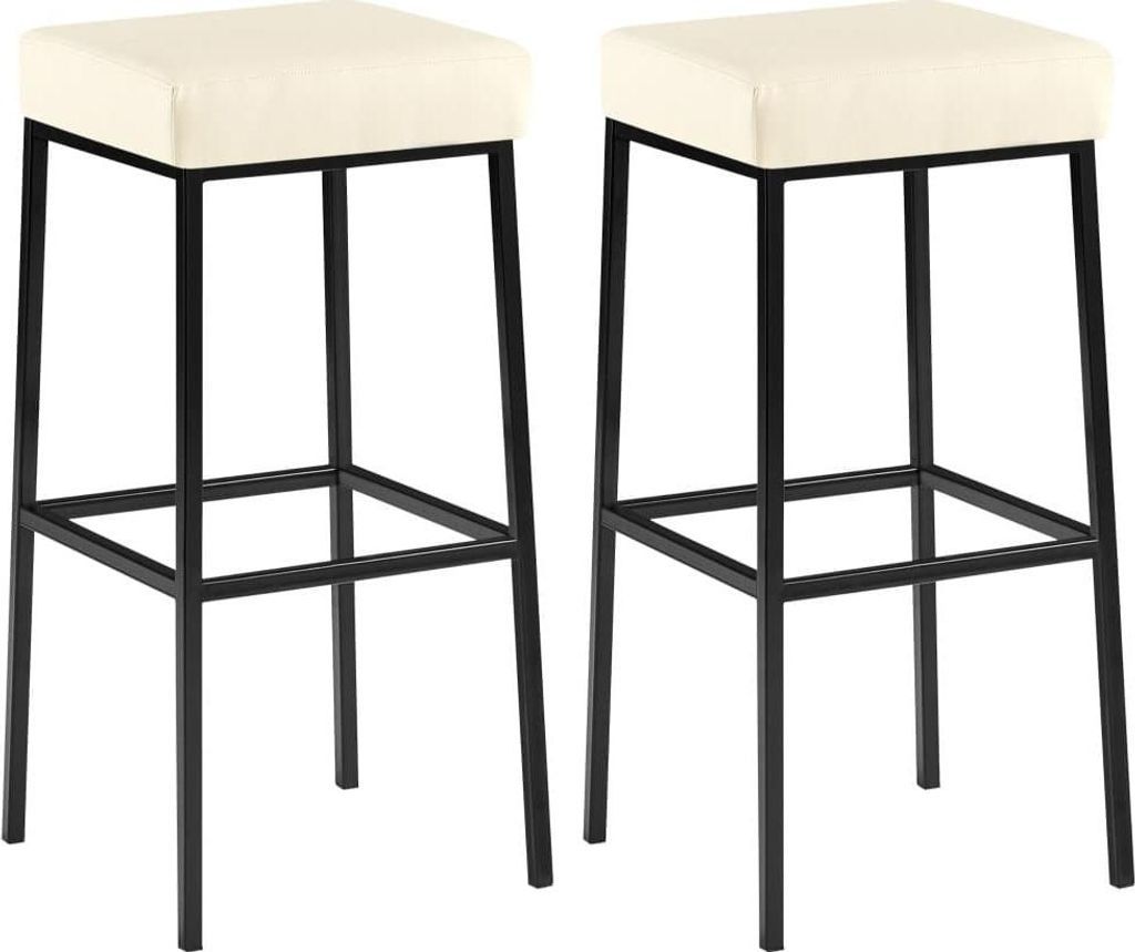 2er-Set Barhocker – Hocker – Kunstlernende Polsterung, wartungsfreundlich | Farbe: Creme | Grundfarbe: Schwarz