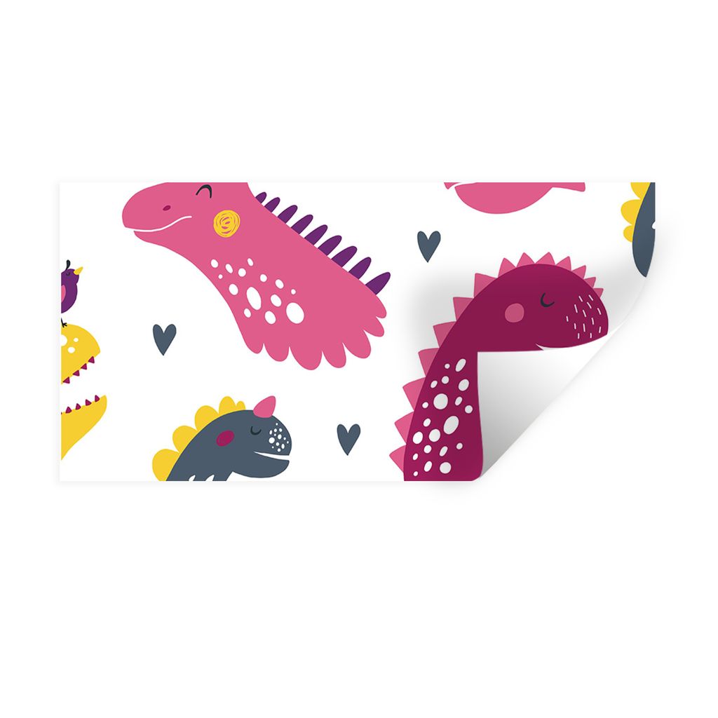 MuchoWow Wandtattoo Wandsticker Wandaufkleber Dino - Muster - Kind - Rosa - Mädchen 120x60 cm Selbstklebend und Repositionierbar - Sticker - Dek...
