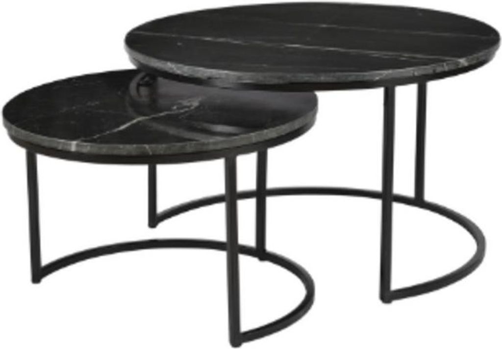 Couchtisch Set Astra Marmor Metall Schwarz Rund 70 x 70 x 40 cm 50 x 50 x 35 cm, Masse:70 cm X 70 cm