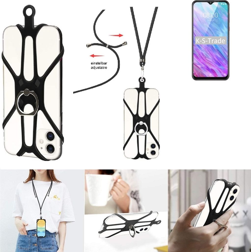 K-S-Trade 3in1 Handykette Handyband Handykordel Halsband Smartphone-Ring Handy-Ring kompatibel mit ZTE Blade 20 Smart Fingerhalterung Handyring