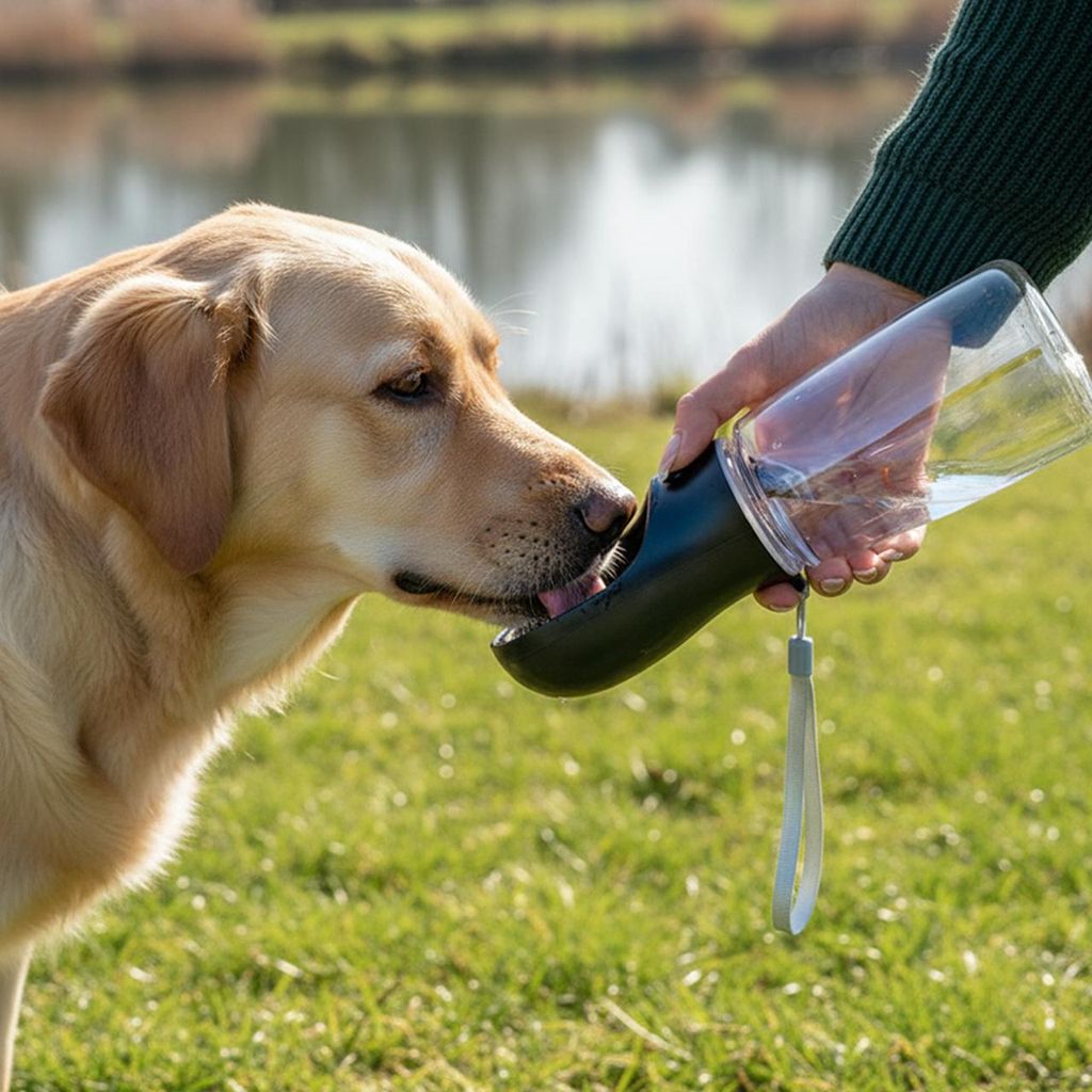 belviona Trinkflasche für Hunde & Katzen, auslaufsicherer Wasserspender mit Einhandbedienung, ideal für Spaziergänge & Reisen, 500 ml schwarz