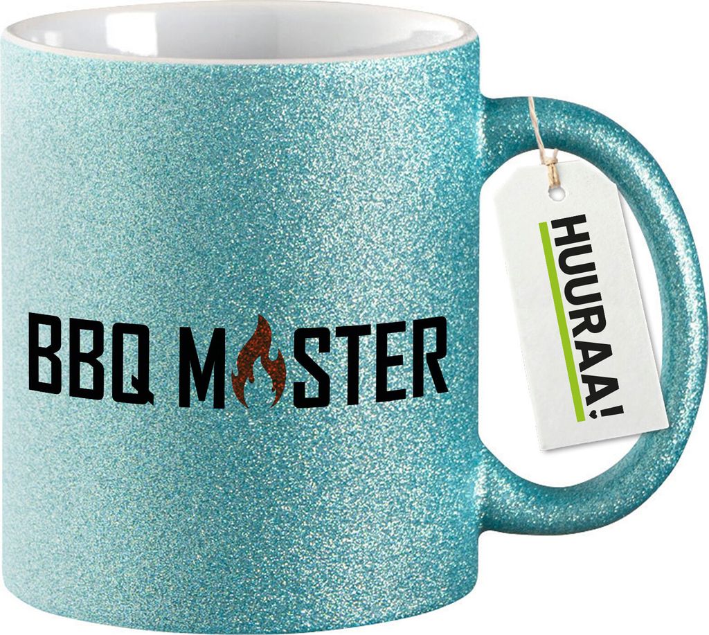 Huuraa Glitzertasse BBQ Master Grillen 330ml Blau Keramik Kaffeebecher Geschenkidee