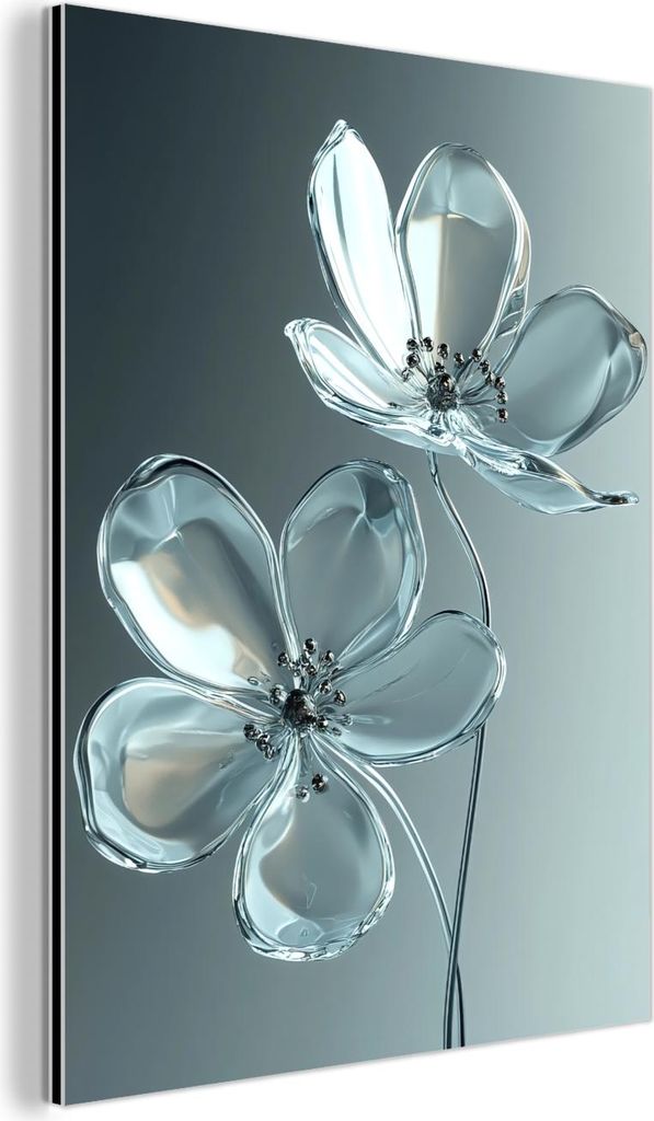 MuchoWow Wanddekoration Metall Metallbild Wandkunst 60x80 cm Kristall - Blumen - Grau MuchoWow Aluminium Gemälde - Wanddekoration Metall