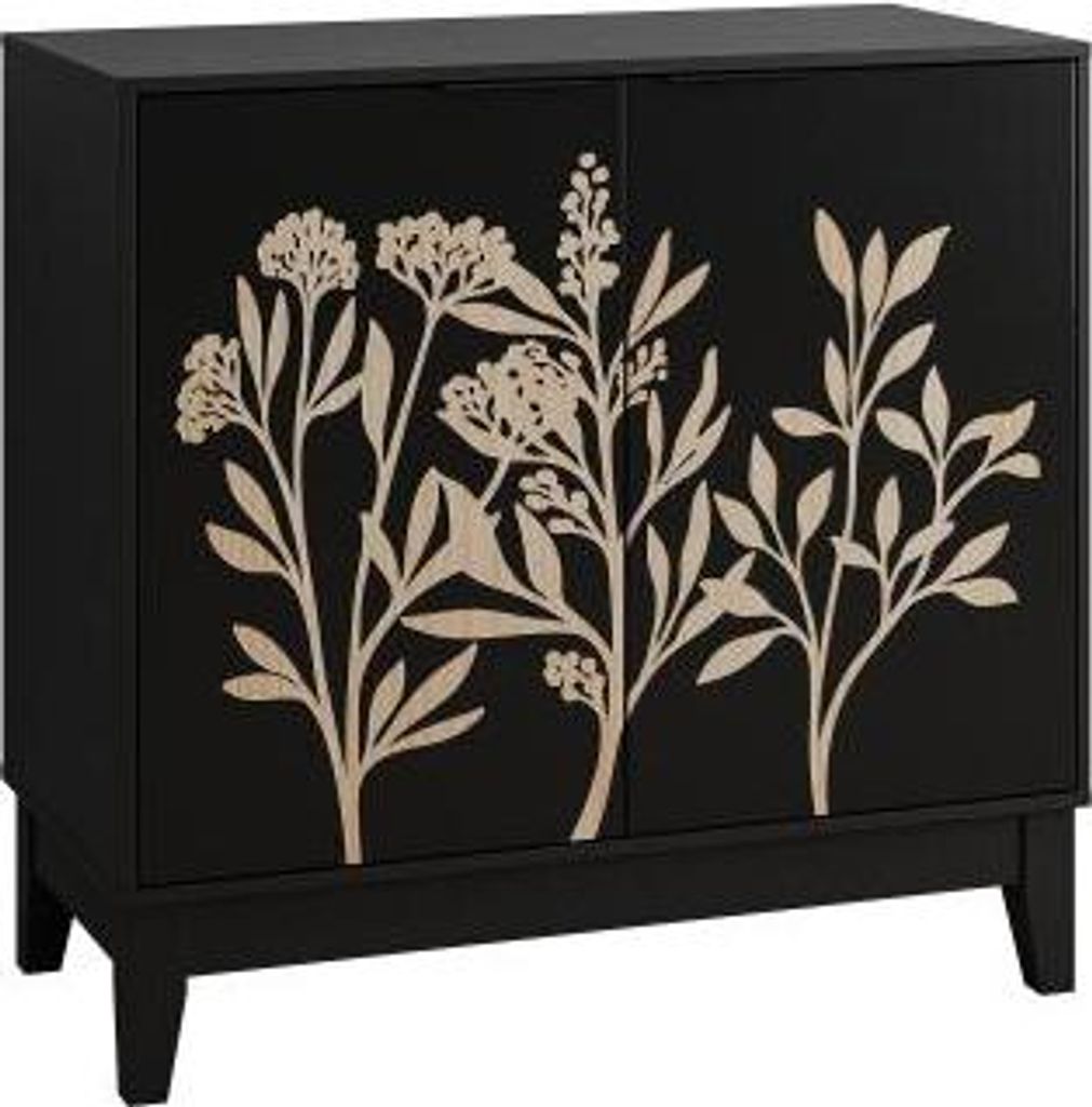 Vitrine 80x38x76 cm Vintage-Buffetschrank geschnitzten Moebeln dekoratives Sideboard 2 Tueren verstellbaren Holzschrank Stauraum Wohnzimmer Schwarz
