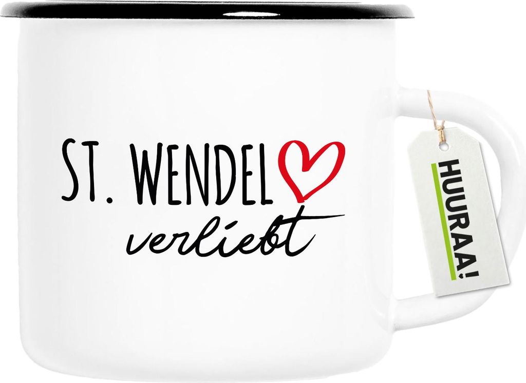 Huuraa Emaille Tasse St. Wendel verliebt 300ml Vintage Campingbecher Geschenkidee