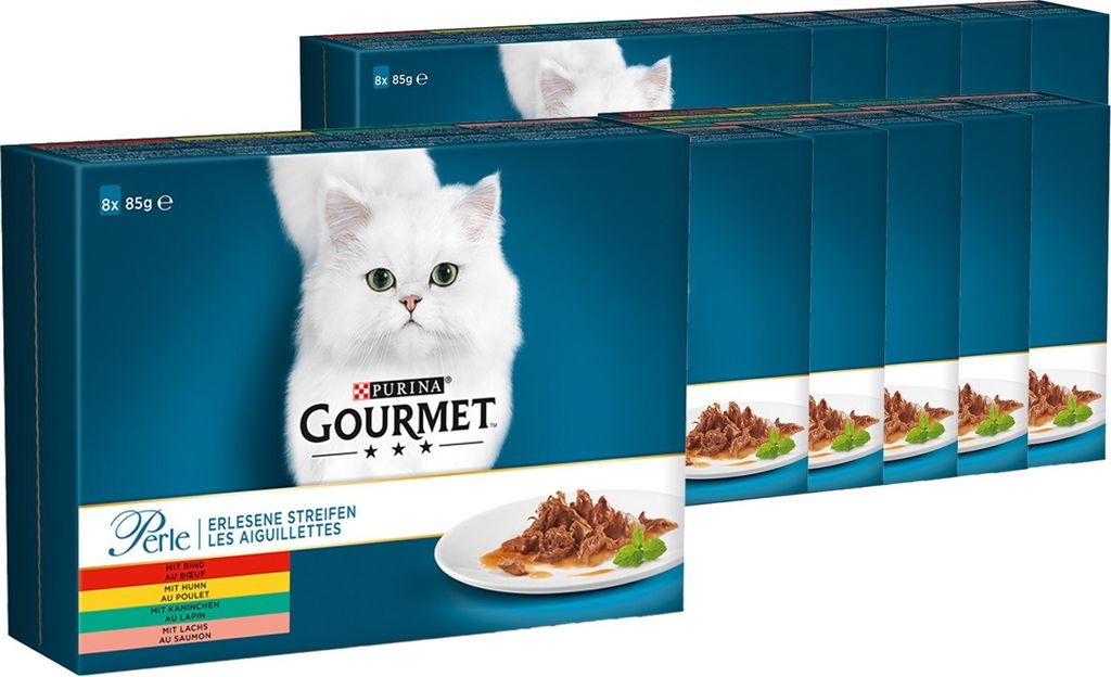 GOURMET Perle Erlesene Streifen Katzenfutter nass, Sorten-Mix 10x8x85g (10er Pack (10 x 8 x 85g))