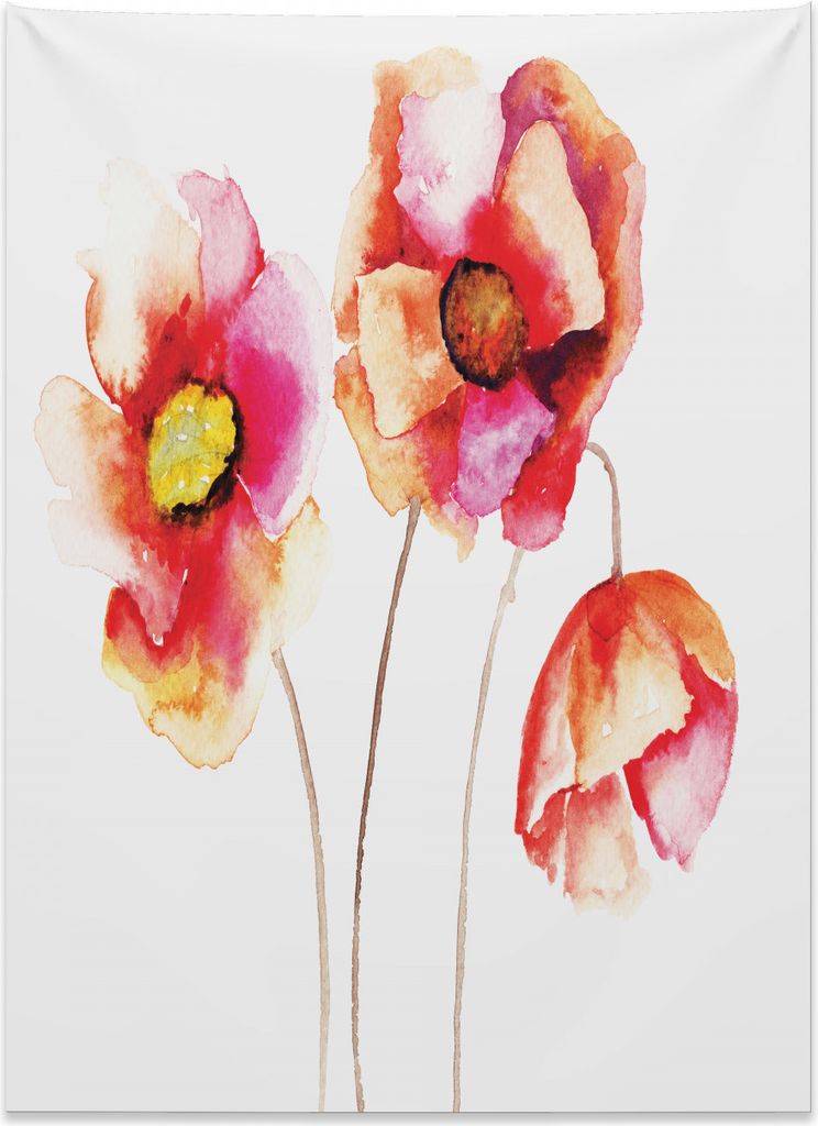 Abakuhaus Blume Wandteppich, Blühende Mohnblumen Artsy aus Weiches Mikrofaser Stoff Kein Verblassen Klare Farben Waschbar, 110 x 150 cm, Weiß Rot